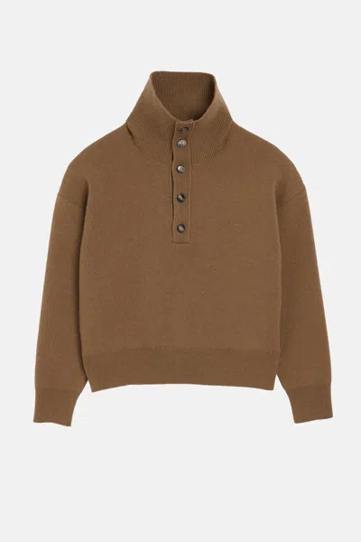 Ami Alexandre Mattiussi Ami Paris High Buttoned Collar Sweater In Camel