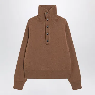 Ami Alexandre Mattiussi Ami Paris High Neck Button-front Knit Sweater In Brown