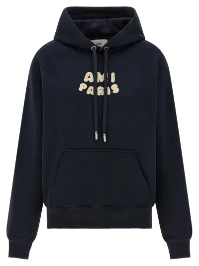 Ami Alexandre Mattiussi Ami Paris Logo-print Hoodie In Bleu Marine