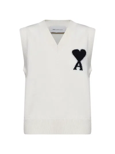 Ami Alexandre Mattiussi Ami Paris Intarsia Ami De Cœur Logo Tank Top In White