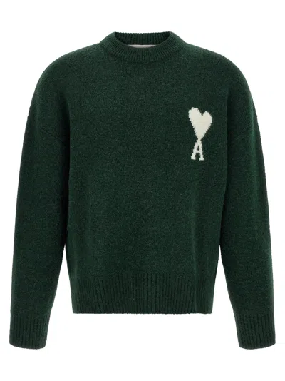 Ami Alexandre Mattiussi Ami Paris Intarsia Logo Crewneck Sweater In Green