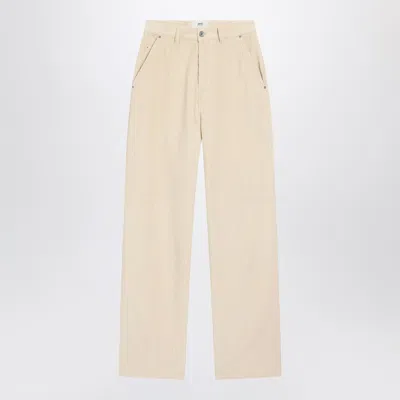 Ami Alexandre Mattiussi Ami Paris Ivory Corduroy Trousers In Animal Print