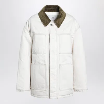 AMI ALEXANDRE MATTIUSSI AMI PARIS IVORY PADDED WORKER COTTON JACKET
