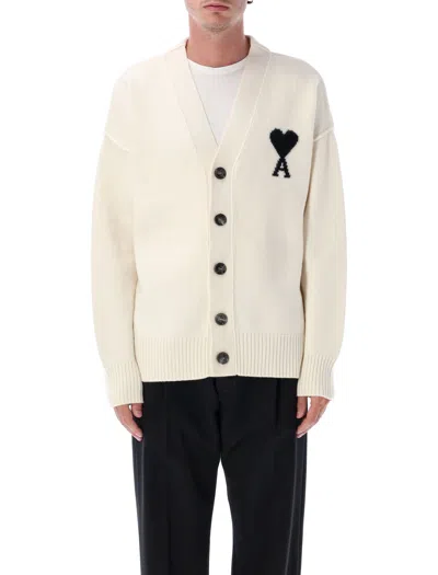AMI ALEXANDRE MATTIUSSI AMI PARIS IVORY WOOL CARDIGAN