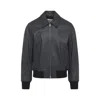 Ami Alexandre Mattiussi Mens Anthracite Regular-fit Spread-collar Leather Jacket In Gray