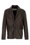 Ami Alexandre Mattiussi Brown Two Buttons Leather Jacket In Brown