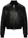 Ami Alexandre Mattiussi Logo-lettering Leather Bomber Jacket In Black