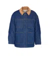 Ami Alexandre Mattiussi Dark Denim Jacket With Brown Corduroy Collar In Blue