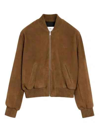 Ami Alexandre Mattiussi Goat Suede Jacket In Brown
