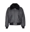 Ami Alexandre Mattiussi Leather Bomber Jacket Shearling Collar In Gray