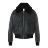 Ami Alexandre Mattiussi Leather Bomber Jacket Shearling Collar In Gray