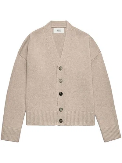 Ami Alexandre Mattiussi Ami Paris Long Sleeved Buttoned Cardigan In Taupe