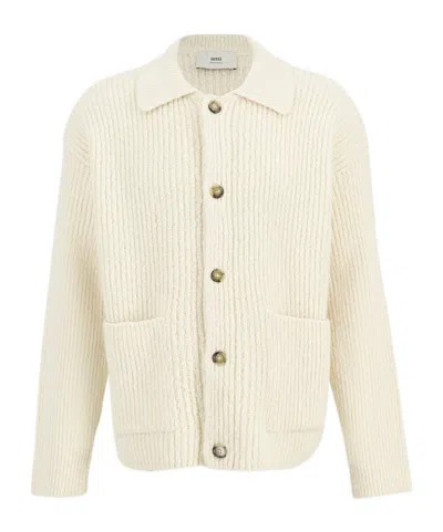 AMI ALEXANDRE MATTIUSSI AMI PARIS KNIT BRANDED BUTTON CARDIGAN