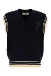 Ami Alexandre Mattiussi Midnight Wool V-neck Vest With Ribbed Texture