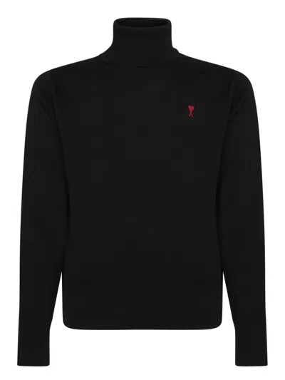 Ami Alexandre Mattiussi Ami Paris Ami De Coeur Midnight Blue Turtleneck In Black