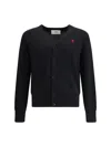 Ami Alexandre Mattiussi V-neck Black Wool Cardigan With Embroidered Accent In Black