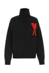 Ami Alexandre Mattiussi Ami De Caur Virgin Wool Turtleneck Sweater In Black