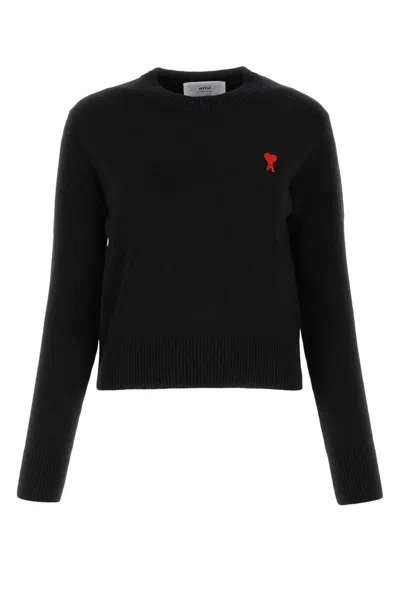 Ami Alexandre Mattiussi Ami Paris Logo Embroidered Knitted Jumper In Black