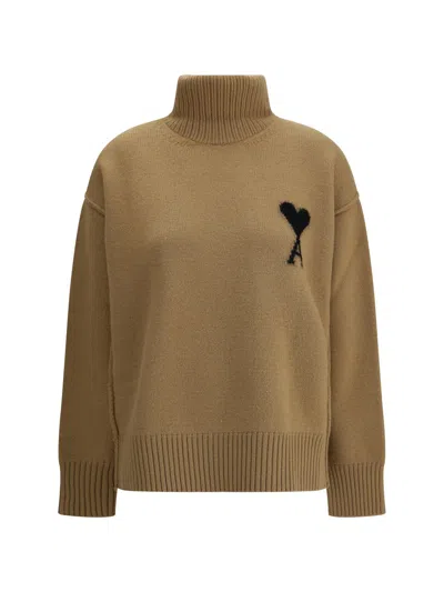 Ami Alexandre Mattiussi Ami Paris Women Ami De Coeur Turtleneck Sweater In Brown