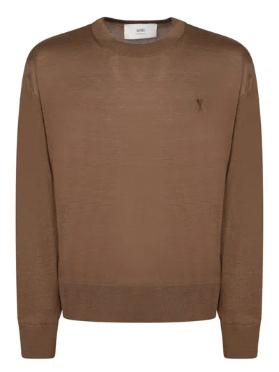 Ami Alexandre Mattiussi Hazelnut Wool And Silk Sweater In Brown