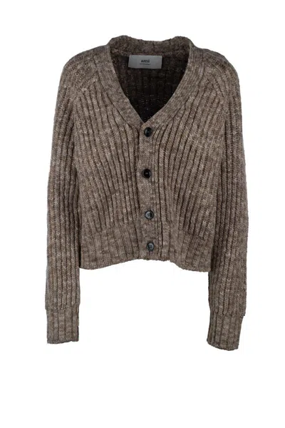 Ami Alexandre Mattiussi Ami Paris Knitwear In Dark Coffee Light Sand