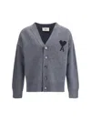 Ami Alexandre Mattiussi Ami Paris Ami De Coeur Heather Grey Wool Cardigan Men In Gray