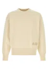 Ami Alexandre Mattiussi Beige Cotton Ami Embroidered Crewneck Sweater White In Neutral