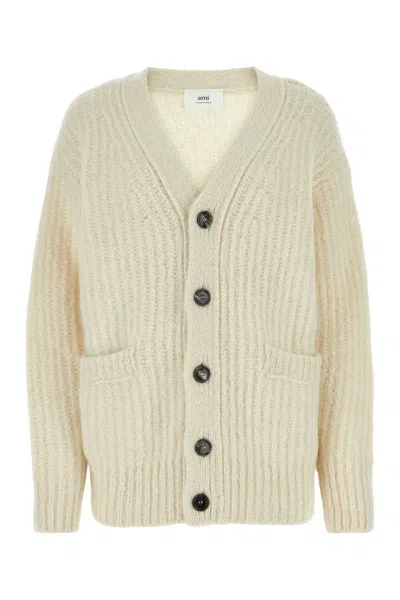 Ami Alexandre Mattiussi Ami Paris Ivory Alpaca Blend Cardigan In Gray
