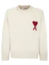 Ami Alexandre Mattiussi Heart Friend Wool Sweater With Exposed Stitching In Neutral