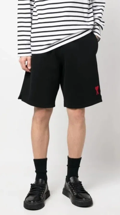 Pre-owned Ami Alexandre Mattiussi Ami Paris L49903 Mens Black Embroidered-logo Track Shorts Size S