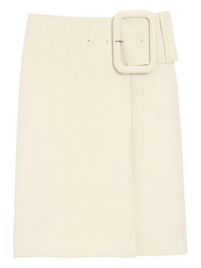 Ami Alexandre Mattiussi Ami Paris Large Buckle Straight Fit Skirt With Embroidered Eyelets In Brown