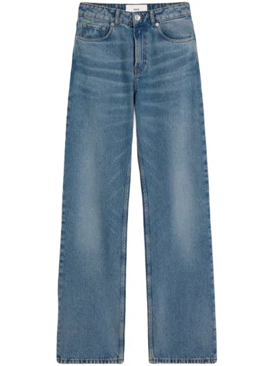 Ami Alexandre Mattiussi High-waisted Wide-leg Denim Pants With Matching Belt In Blue