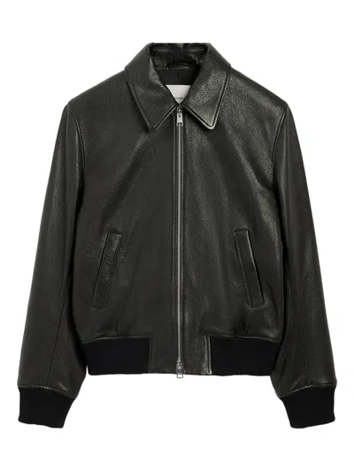 Ami Alexandre Mattiussi Ami Paris Leather Bomber In Black