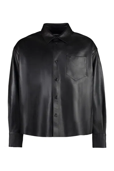 Ami Alexandre Mattiussi Ami Paris Leather Overshirt In Black