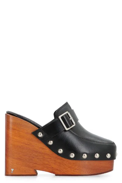 Ami Alexandre Mattiussi Ami Paris Leather Wedges In Black