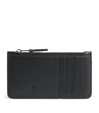 Ami Alexandre Mattiussi Ami Paris Leather Zipped Card Holder In Black