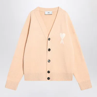 AMI ALEXANDRE MATTIUSSI AMI PARIS LIGHT BEIGE WOOL CARDIGAN AMI DE COEUR MEN