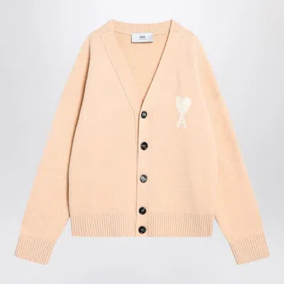 Ami Alexandre Mattiussi Ami Paris  Light Beige Wool Cardigan Ami De Coeur In Orange