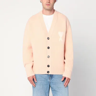 Ami Alexandre Mattiussi Light Beige Wool Cardigan Ami De Coeur In Pink