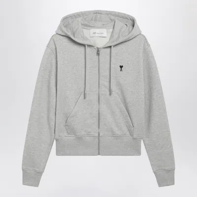 Ami Alexandre Mattiussi Ami Paris Light Grey Ami De Coeur Zip-up Sweatshirt In Cotton In Gray