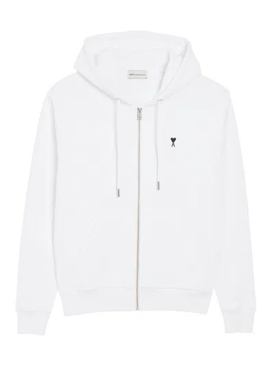 Ami Alexandre Mattiussi Ami Paris Lightweight Drawstring Hooded Sweatshirt With Pouch Pocket In White