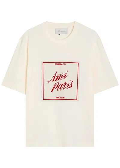 Ami Alexandre Mattiussi Boxy Fit Short Sleeves Teehisrt With Signature Print At Front In Neutral