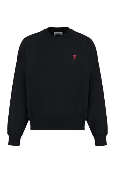 Ami Alexandre Mattiussi Ami Paris Logo Detail Cotton Sweatshirt In Black