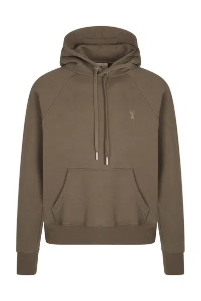 Ami Alexandre Mattiussi Ami Paris Logo Detailed Drawstring Hoodie In Grey
