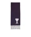 Ami Alexandre Mattiussi Ami Paris Logo Detailed Fringed Scarf In Black
