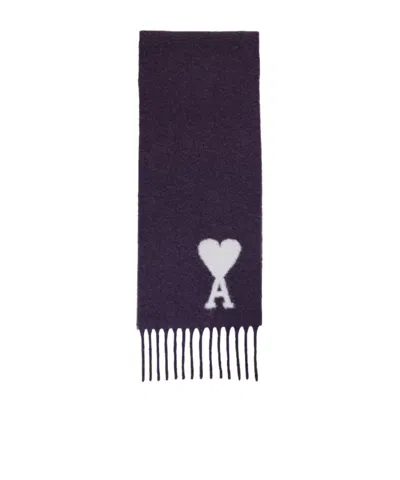Ami Alexandre Mattiussi Ami Paris Logo Detailed Fringed Scarf In Black