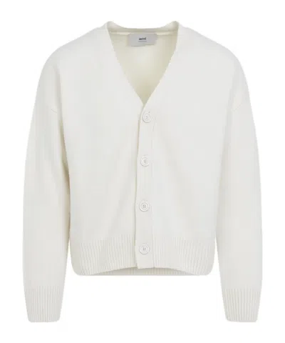 AMI ALEXANDRE MATTIUSSI AMI PARIS LOGO DETAILED V-NECK CARDIGAN