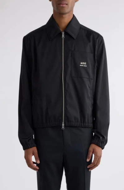 Ami Alexandre Mattiussi Ami Paris Logo Embellished Water Repellent Zip Jacket In Black