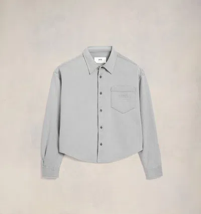 Ami Alexandre Mattiussi Ami Paris Logo Embossed Denim Shirt Grey In Blue
