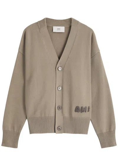 Ami Alexandre Mattiussi Ami Paris Logo-embroidered Cotton-blend Cardigan In Brown